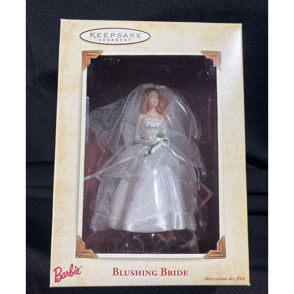 HALLMARK KEEPSAKE ORNAM​ENT 2002 BLUSHING BRIDE AUBURN HAIR BARBIE PORCELAIN